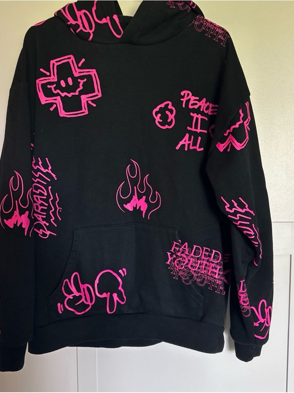 Pacsun Black & Pink Graphic Hoodie Sweatshirt